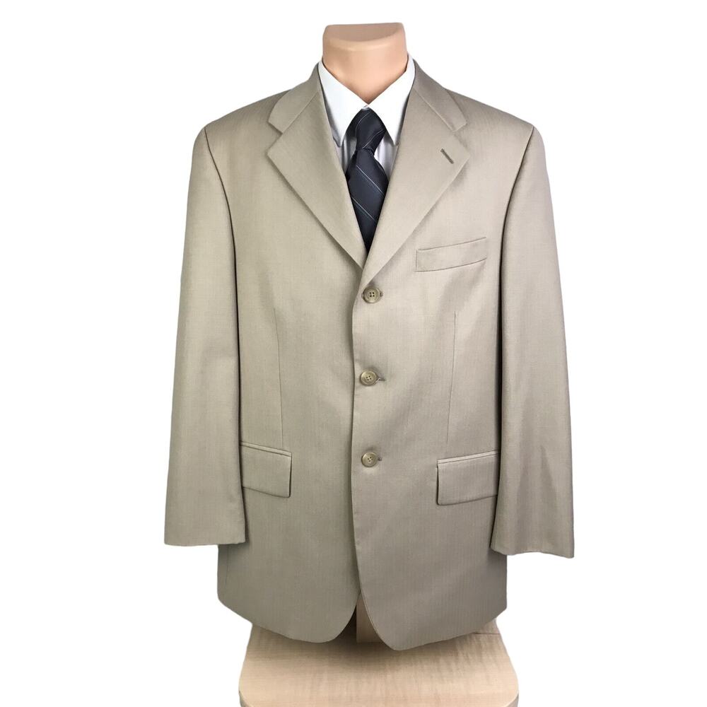 Ralph Lauren Mens Wool Suit Jacket 3 Button Beige Size 40 Regular